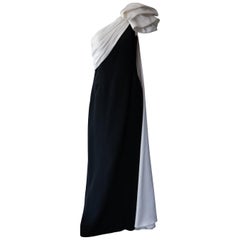 Julie Duroche Vintage Black and White One Shoulder Gown
