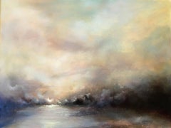 Remembering, abstract seascape, ascending sky, oil on birch panel