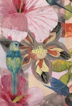 Hibiscus and Hummers Mixed Media on Yupo 40" x 26" Framed Botanical Series