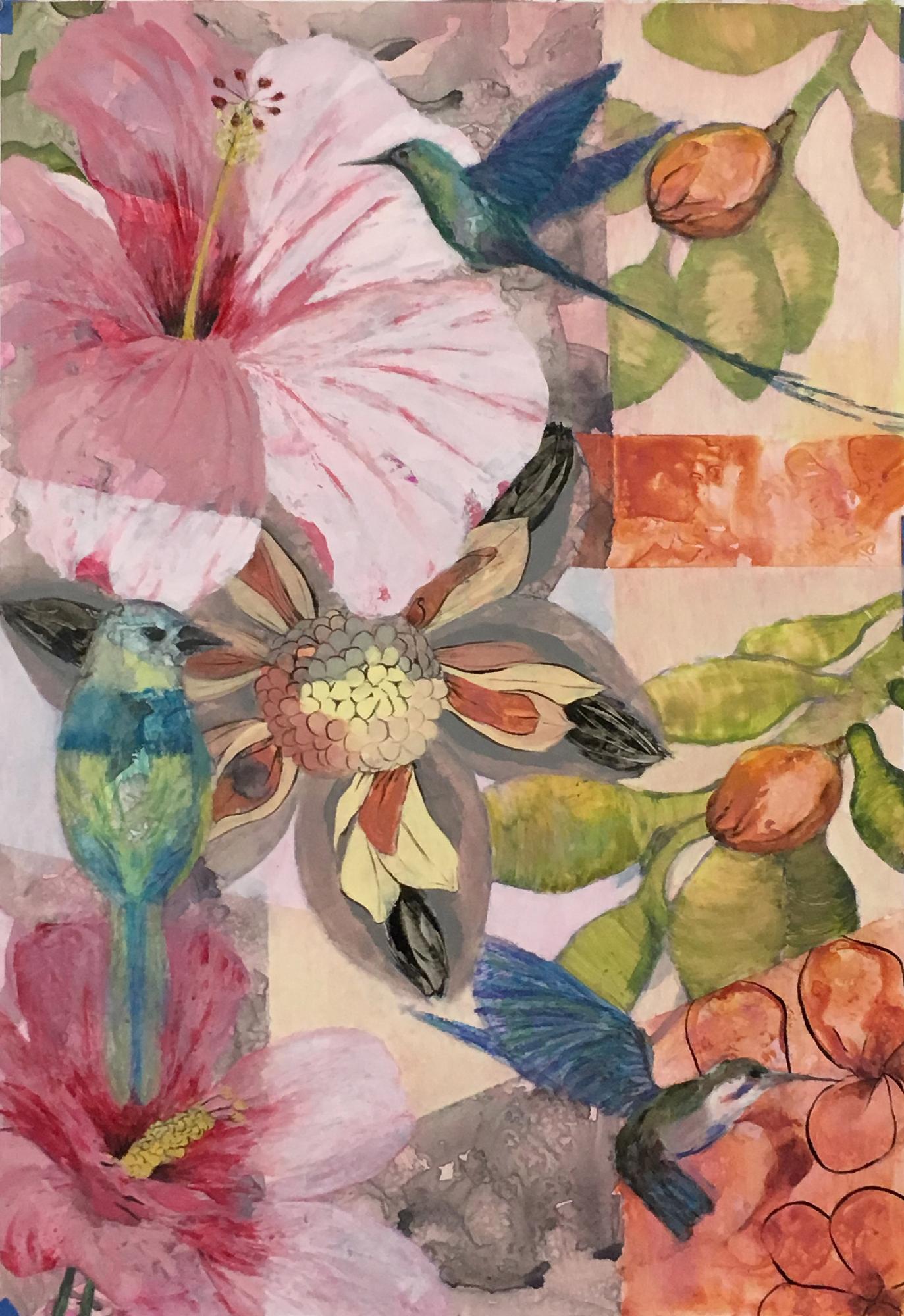 Hibiscus and Hummers Tecnica mista su Yupo 40