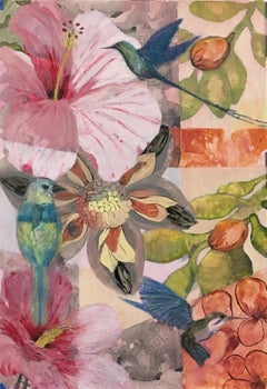 Hibiscus and Hummers Mixed Media on Yupo 40" x 26" Framed Botanical Series