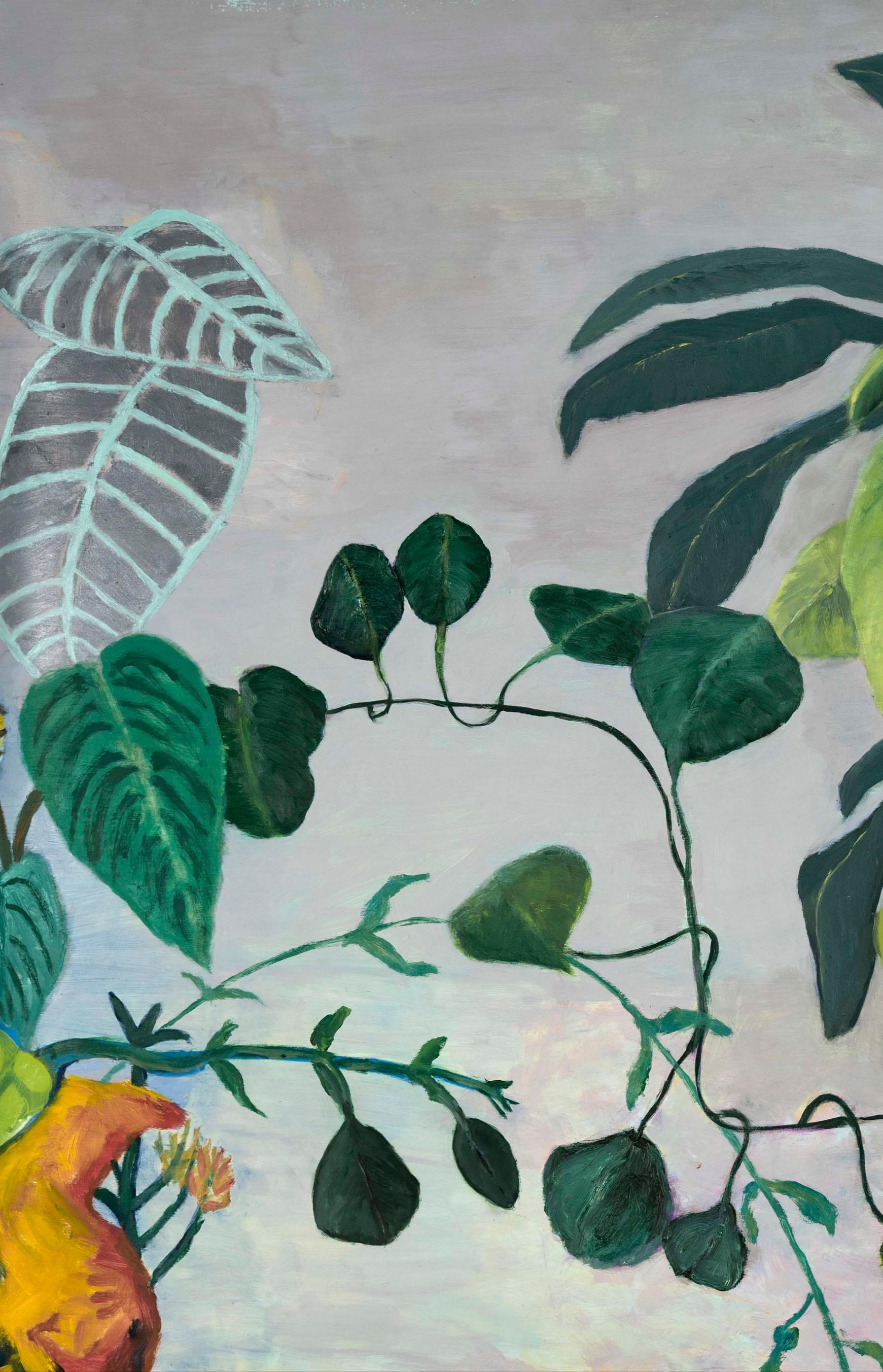 House Sitters oil on Yupo paper Floral Plant 30” x 45”  31 1/2” x 46 1/4” Framed For Sale 2