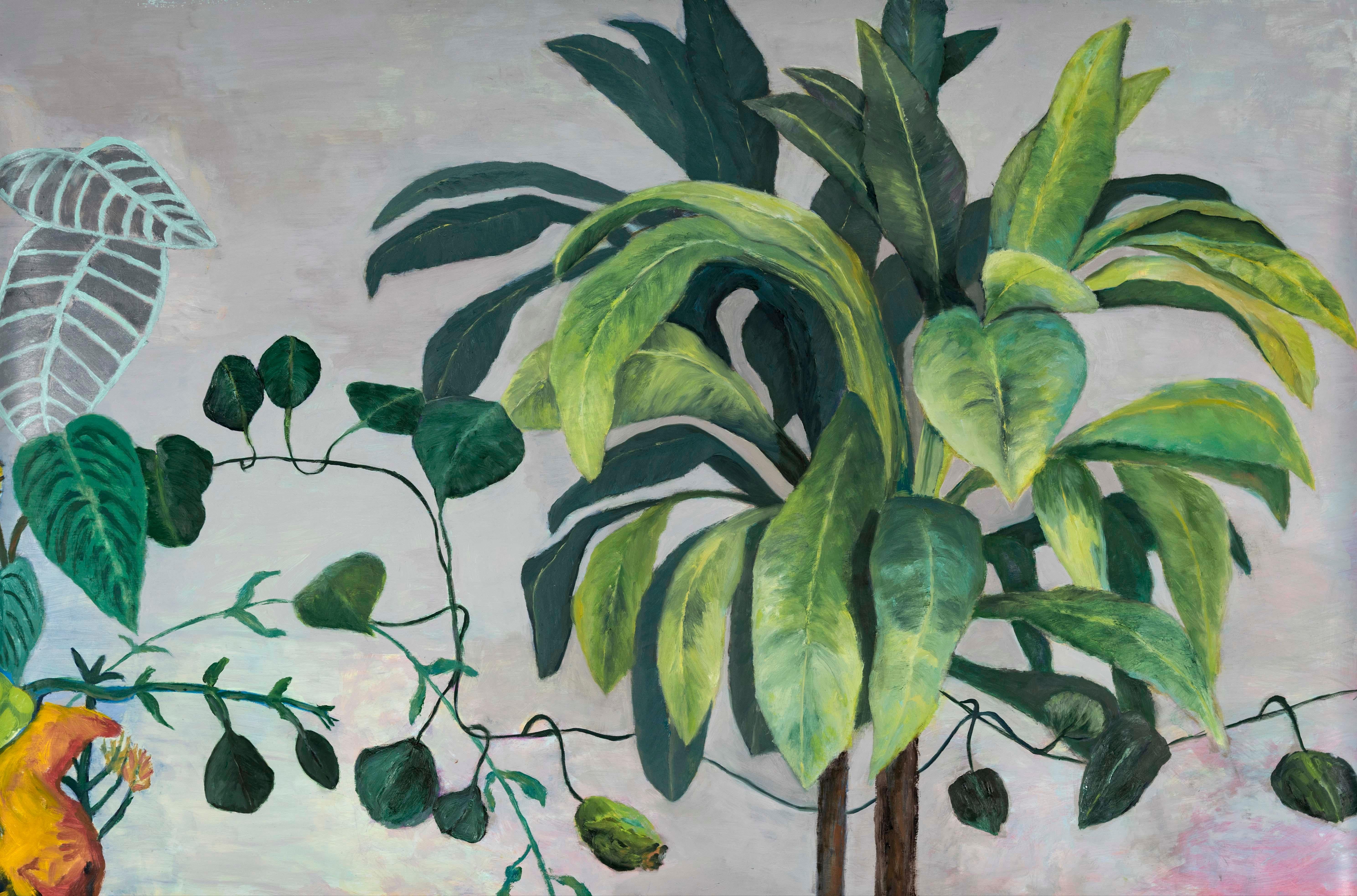 House Sitters oil on Yupo paper Floral Plant 30” x 45”  31 1/2” x 46 1/4” Framed For Sale 3