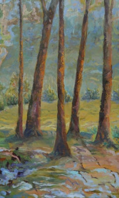 Tree Trunks Oil on Stretched Canvas 40" x 30" Light and Shadow The Meadows