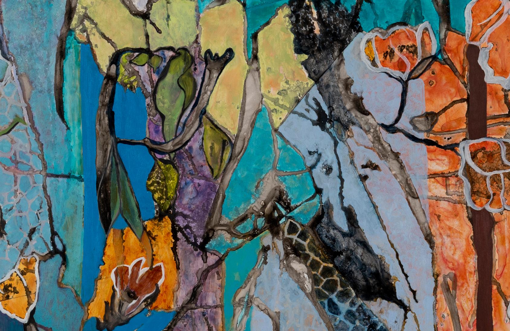 Wendy's Garden Trellis Tinte, Aquarell und Öl auf Yupo Botanical Series 26 x 40 (Amerikanischer Realismus), Painting, von Julie England