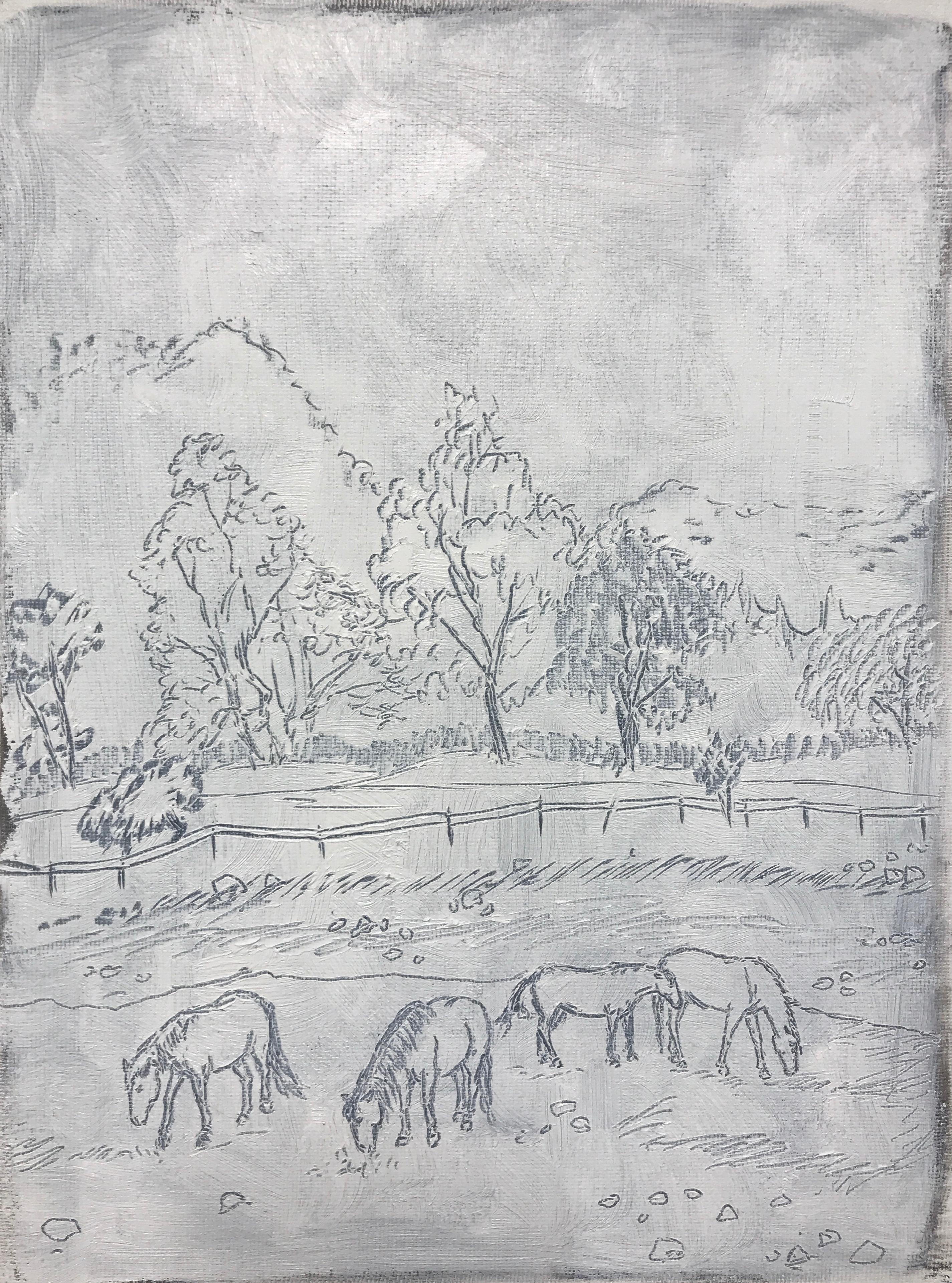 Julie Ferris Animal Painting - "At Breakfast" - Horse Painting - Sketch - George Stubbs