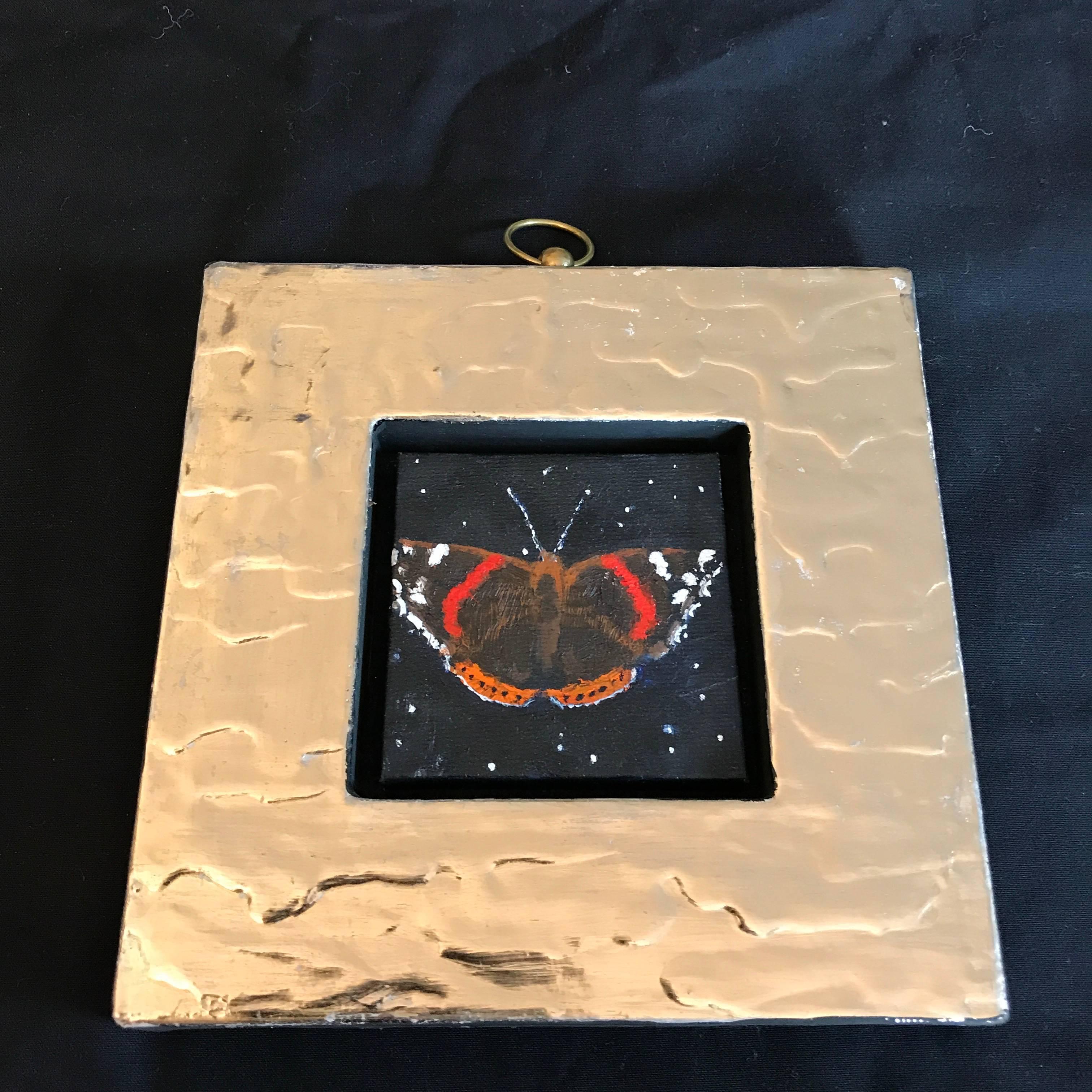 Red Admiral butterfly, starry night - Painting by Julie Fleming-Williams