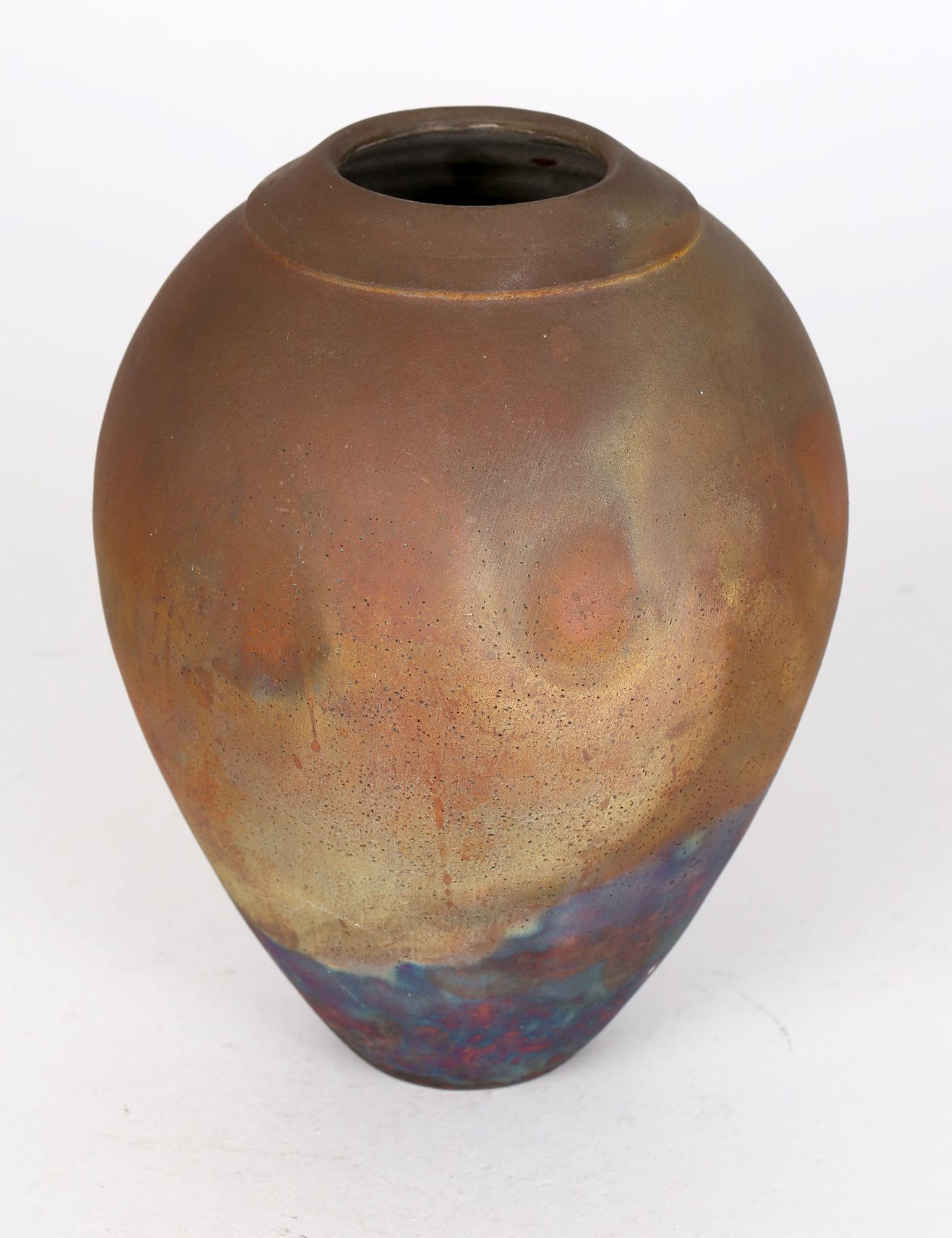 English Julie Furminger Raku Glazed Studio Pottery Vase