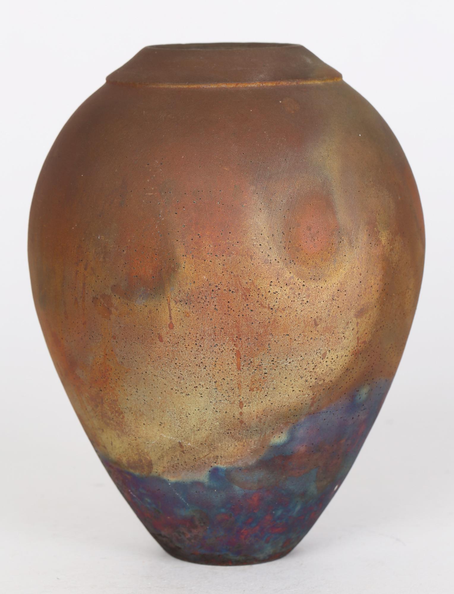 Contemporary Julie Furminger Raku Glazed Studio Pottery Vase