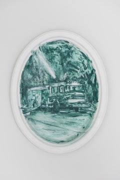 Julie Green, Hose, 2018, acrylic on Chinet paper platter, 10 x 12.75 x 0.25"
