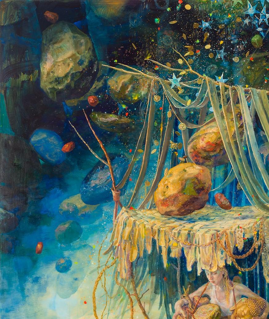 Selbstporträt mit Sanctuary (Schwarz), Abstract Painting, von Julie Heffernan