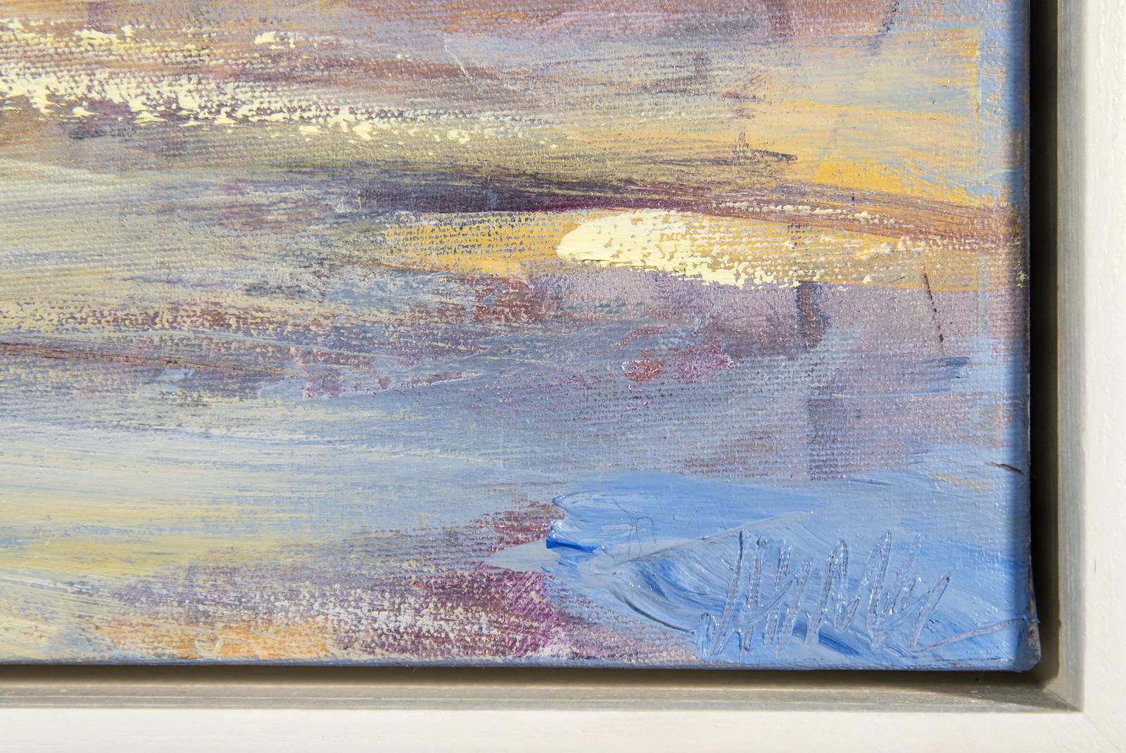 Base of a Long Told Story - small, expressive, gestural landscape, oil on canvas - Gray Landscape Painting by Julie Himel