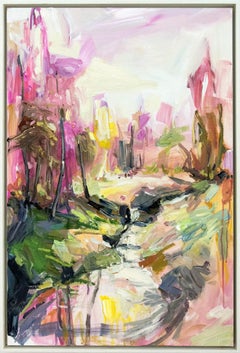 Catching Petals - bright, vibrant, gestural landscape, oil, acrylic on canvas