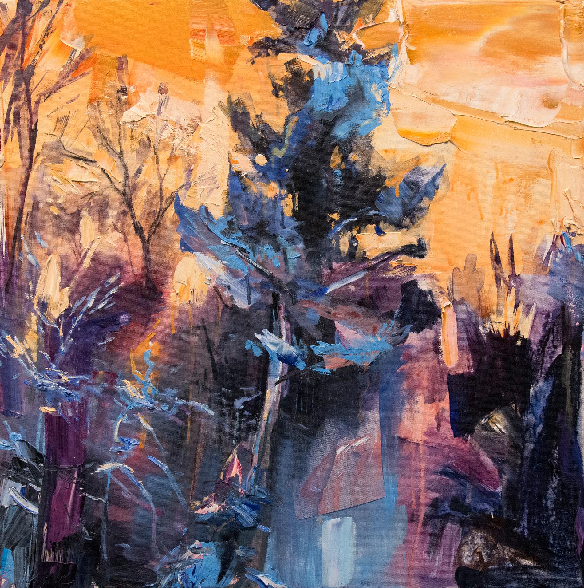 Metaphysical Soundscape - warm, vibrant, landscape, oil and acrylic on canvas