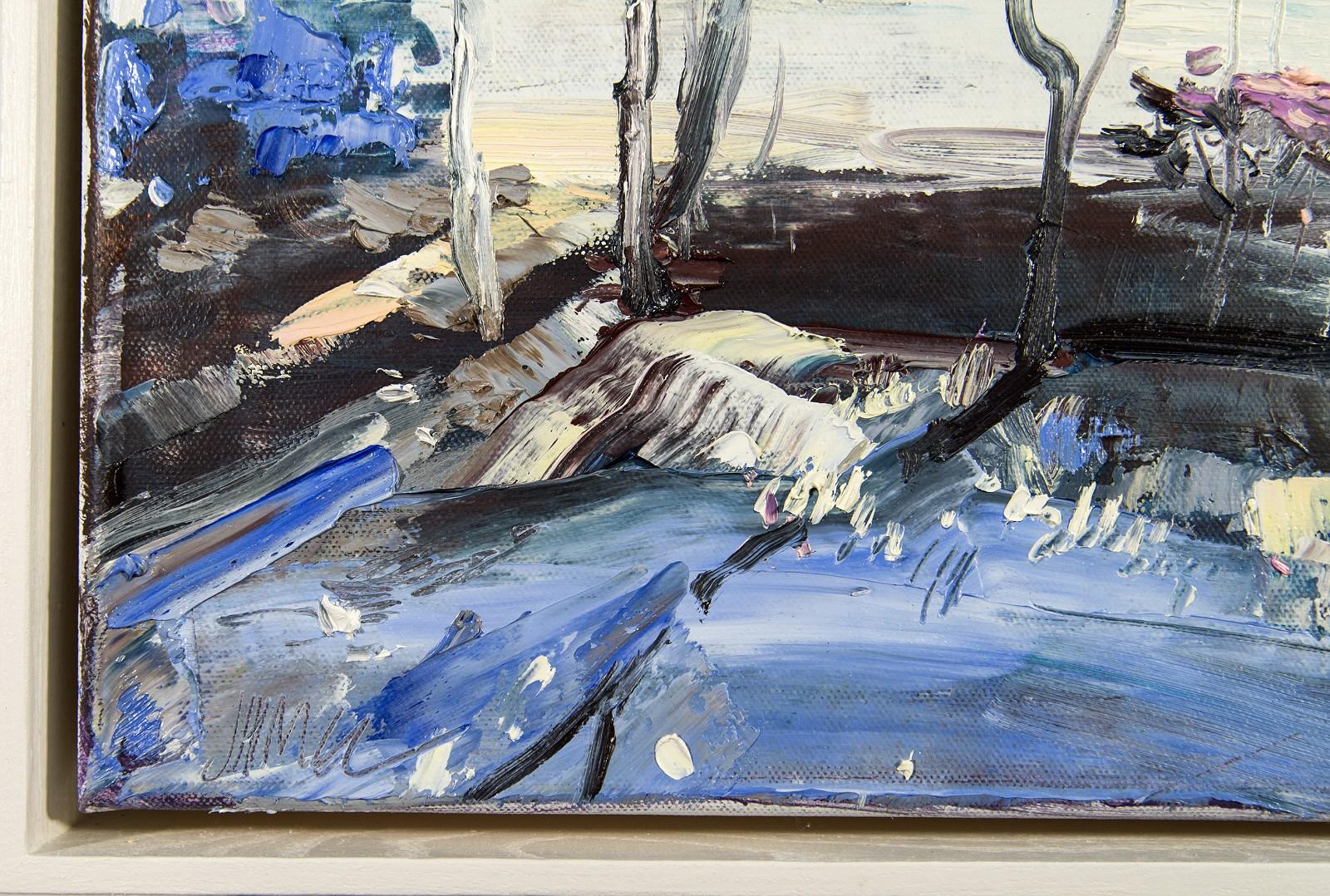 Quelleneingang – kleine, lebendige, ausdrucksstarke, gestische Landschaft, Öl auf Leinwand (Zeitgenössisch), Painting, von Julie Himel
