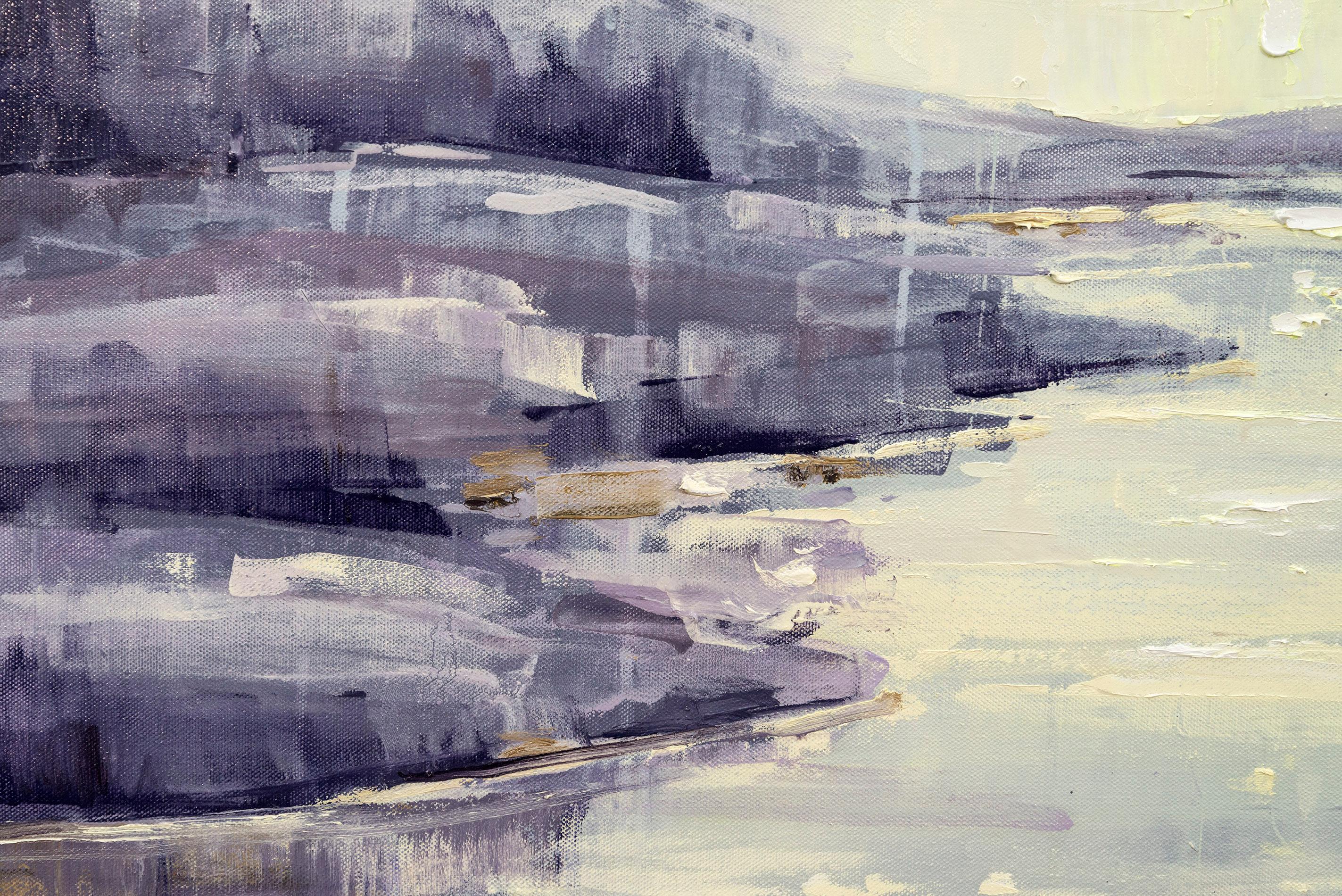 Translations of Silence - paysage abstrait et froid, huile et acrylique sur toile en vente 1