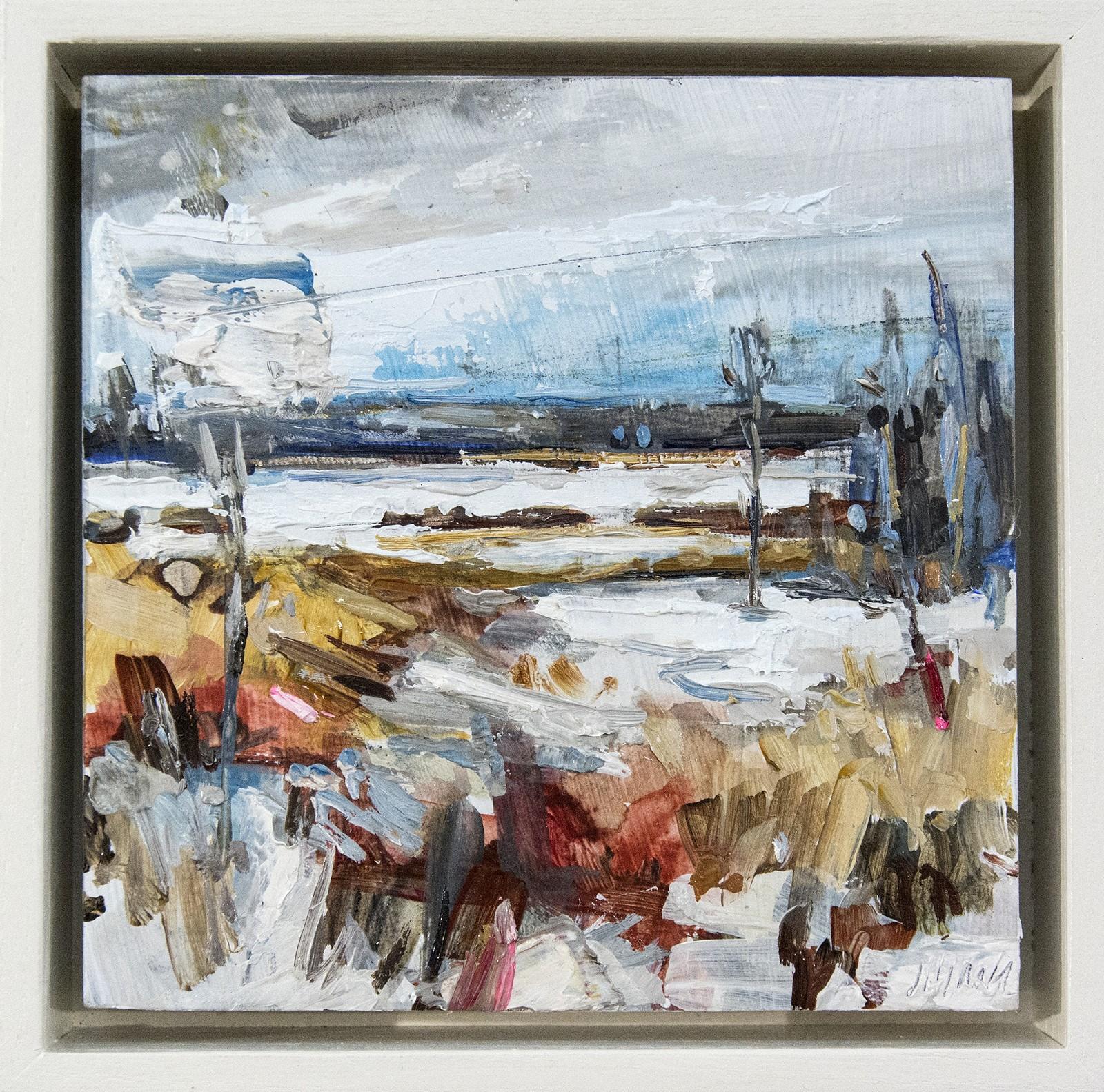 Winter's Myth - small, vibrant, gestural landscape, oil and acrylic on canvas