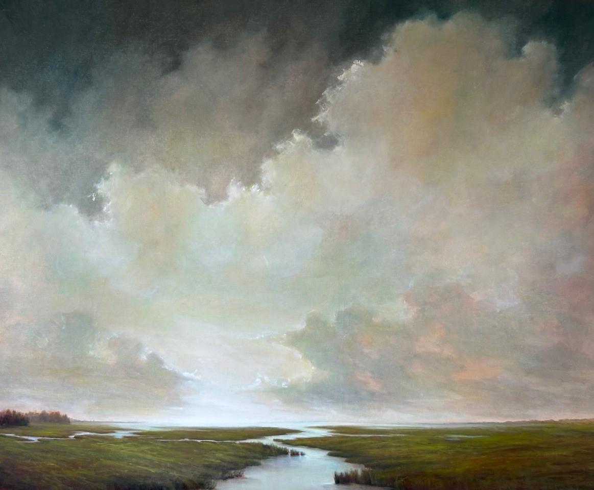 Come A Little Closer de Julie Houck, grande peinture à l'huile de paysage, nuages