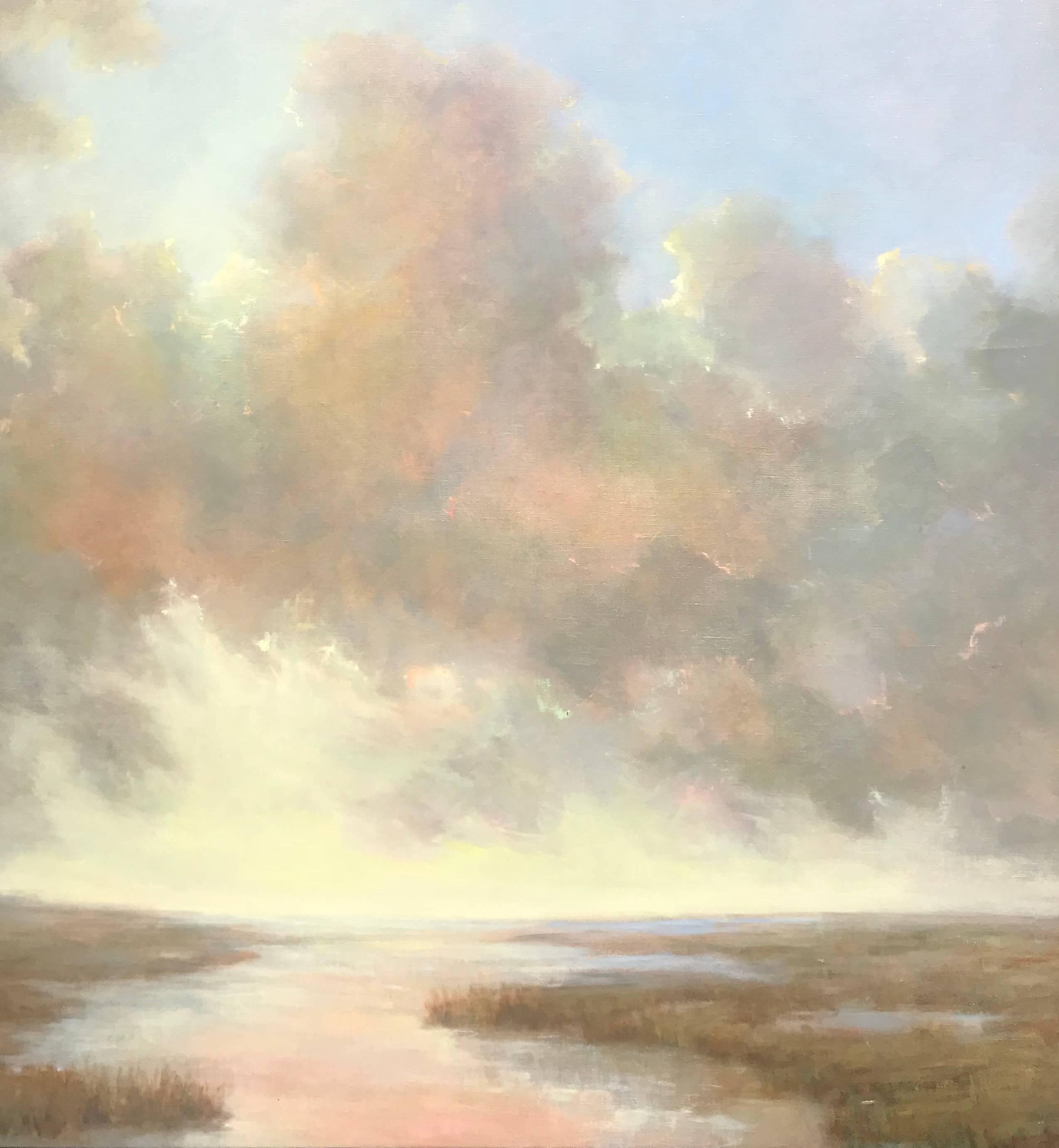 Julie Houck Landscape Painting - Elevation, Vertical Post-Impressionist Landscape Oil on Canvas Painting