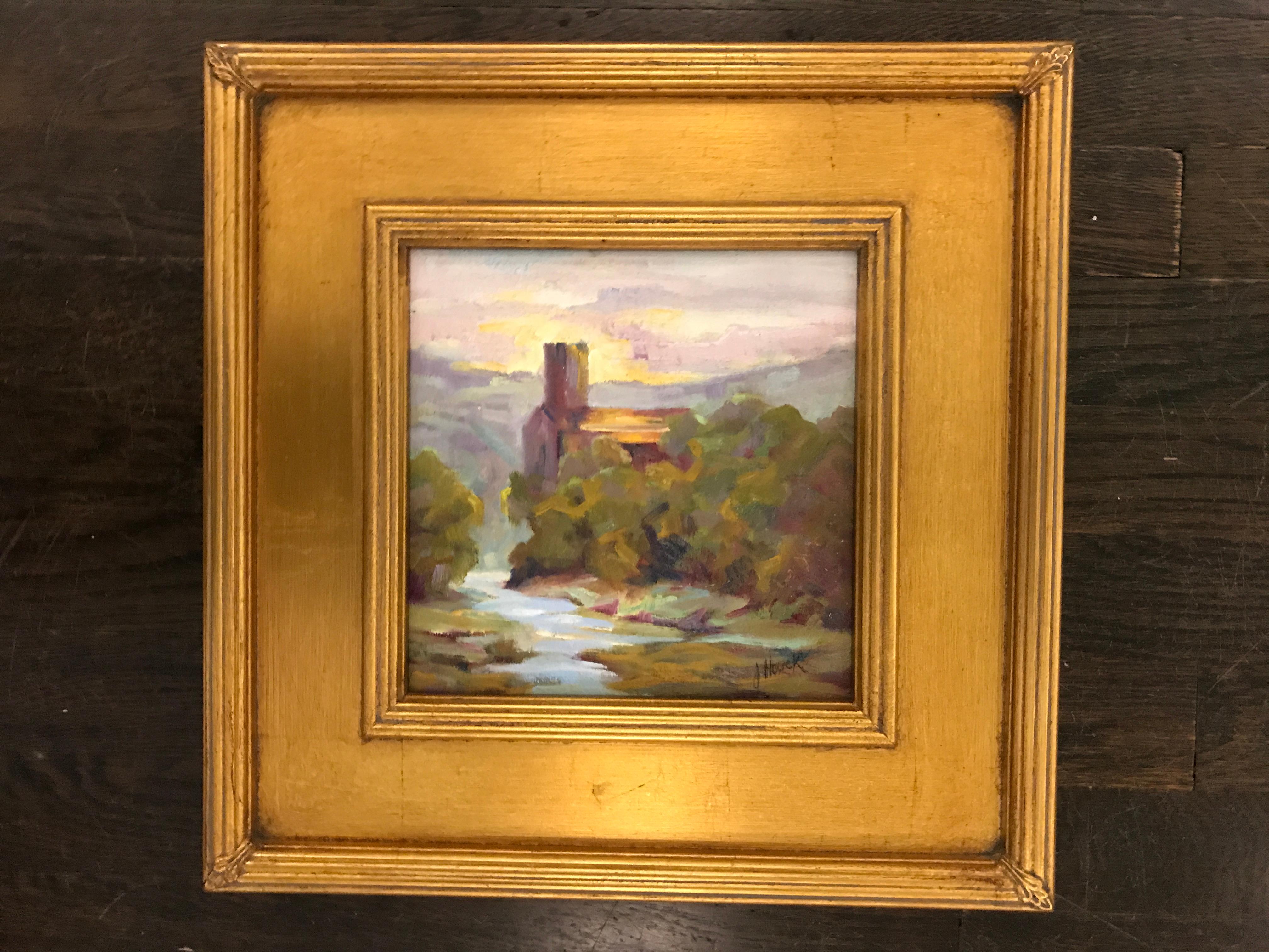 Lagrasse Afternoon by Julie Houck, Framed Oil on Linen Landscape Painting 1