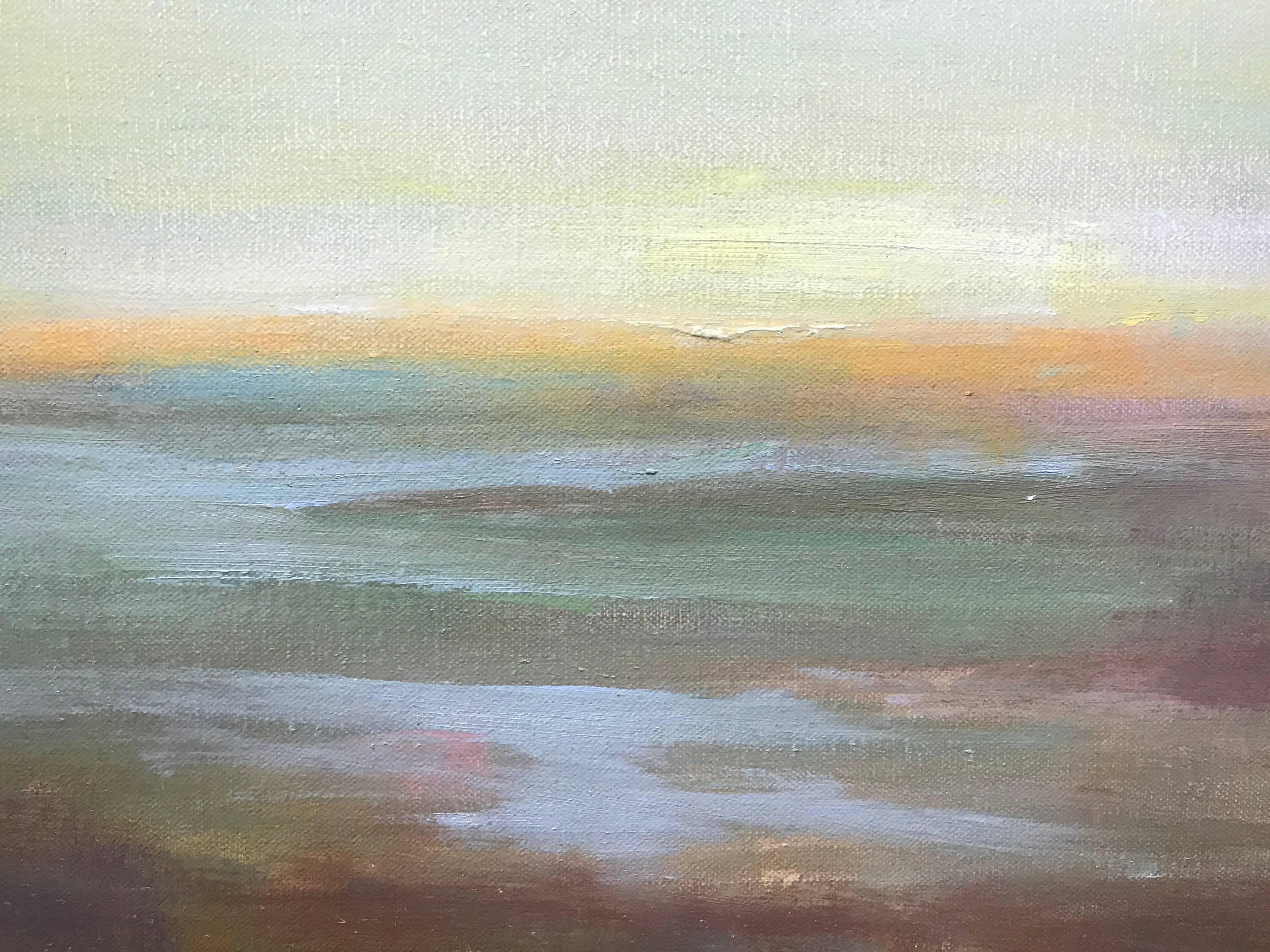 Morning at Thomas Point, Large Post-Impressionist Oil on Linen Painting - Brown Landscape Painting by Julie Houck