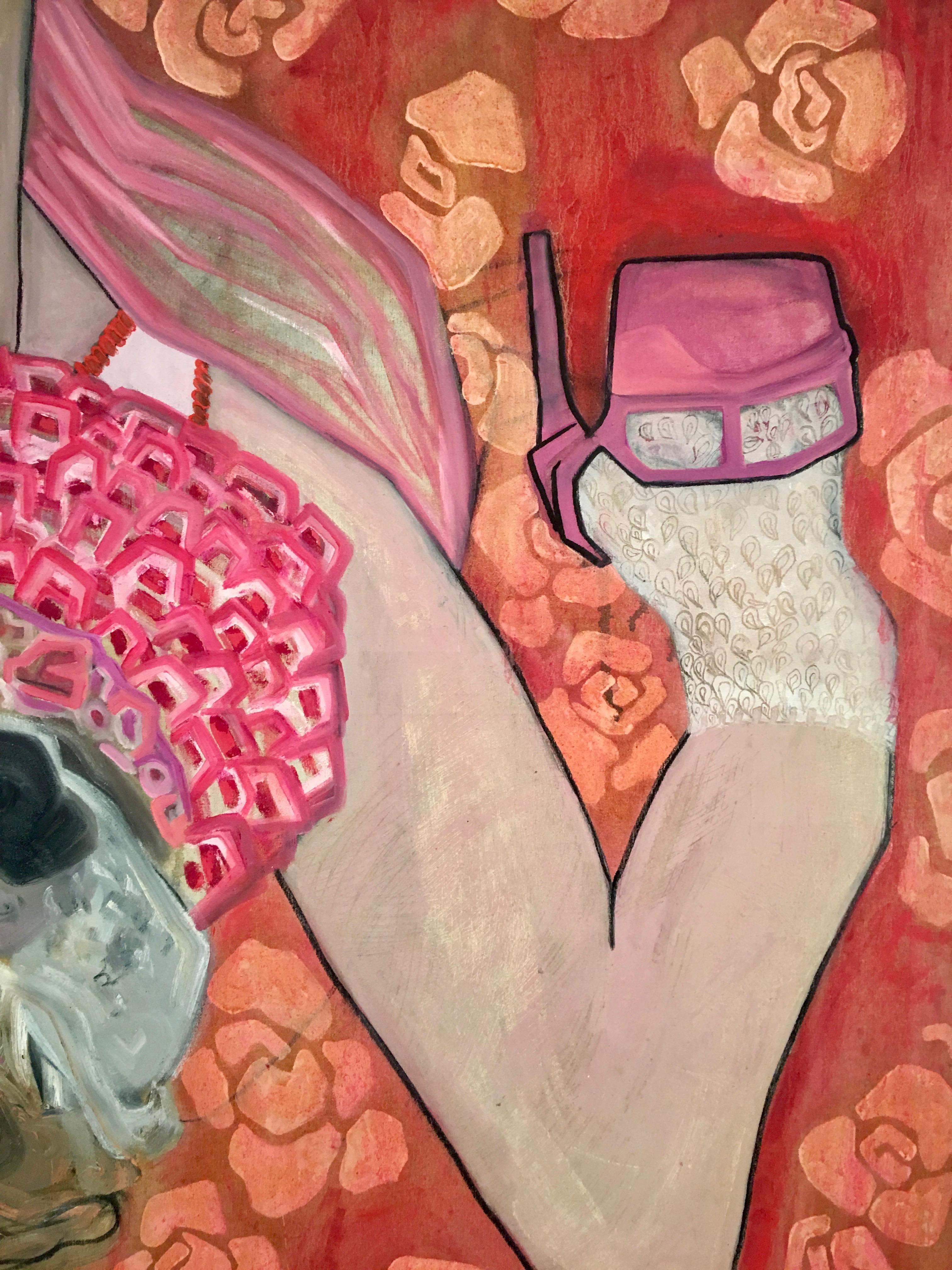 Mademoiselle Rose - Pink Animal Painting by Julie Lorinet