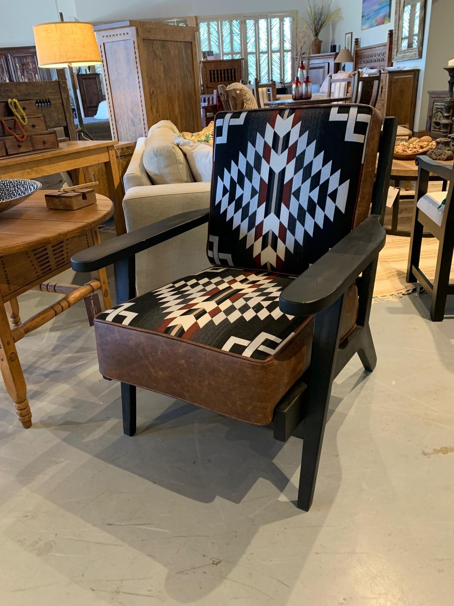 Custom Ernest Thompson Julie Lounge Chair.
Made in Alder with a black scraped finish.
Custom upholstery.

This is a showroom floor model in perfect condition.