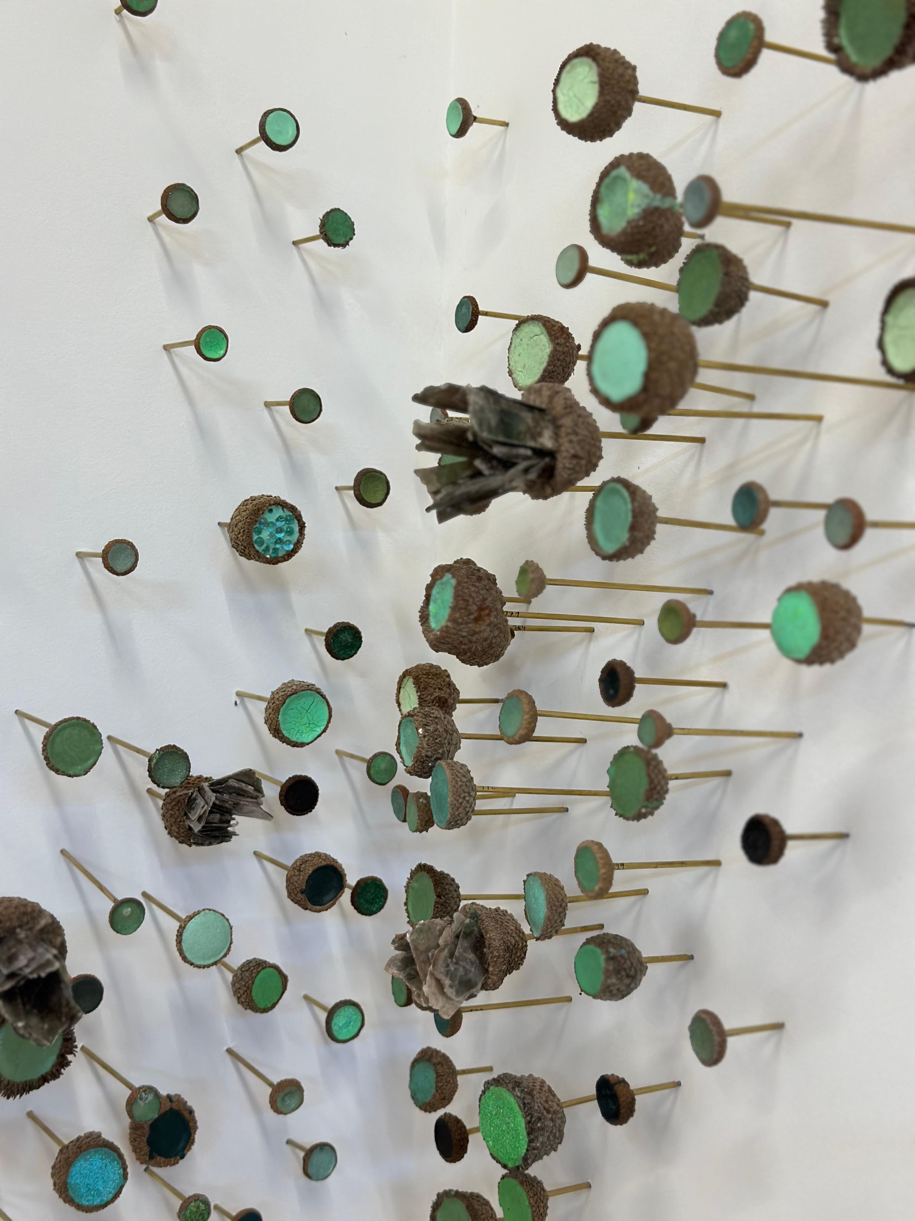 Aquatic Garden - Scultura da parete a tecnica mista Ghiande Cristalli Verde Menta, 2024 in vendita 2
