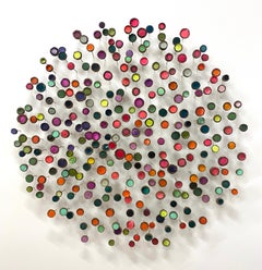 Bouquet - Sculpture murale en mixed media avec glands colorés jaune fluo rose orange