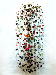 Tea Garden - Mixed Media Wall Sculpture Acorns Crystals Blue Pink Orange, 2021