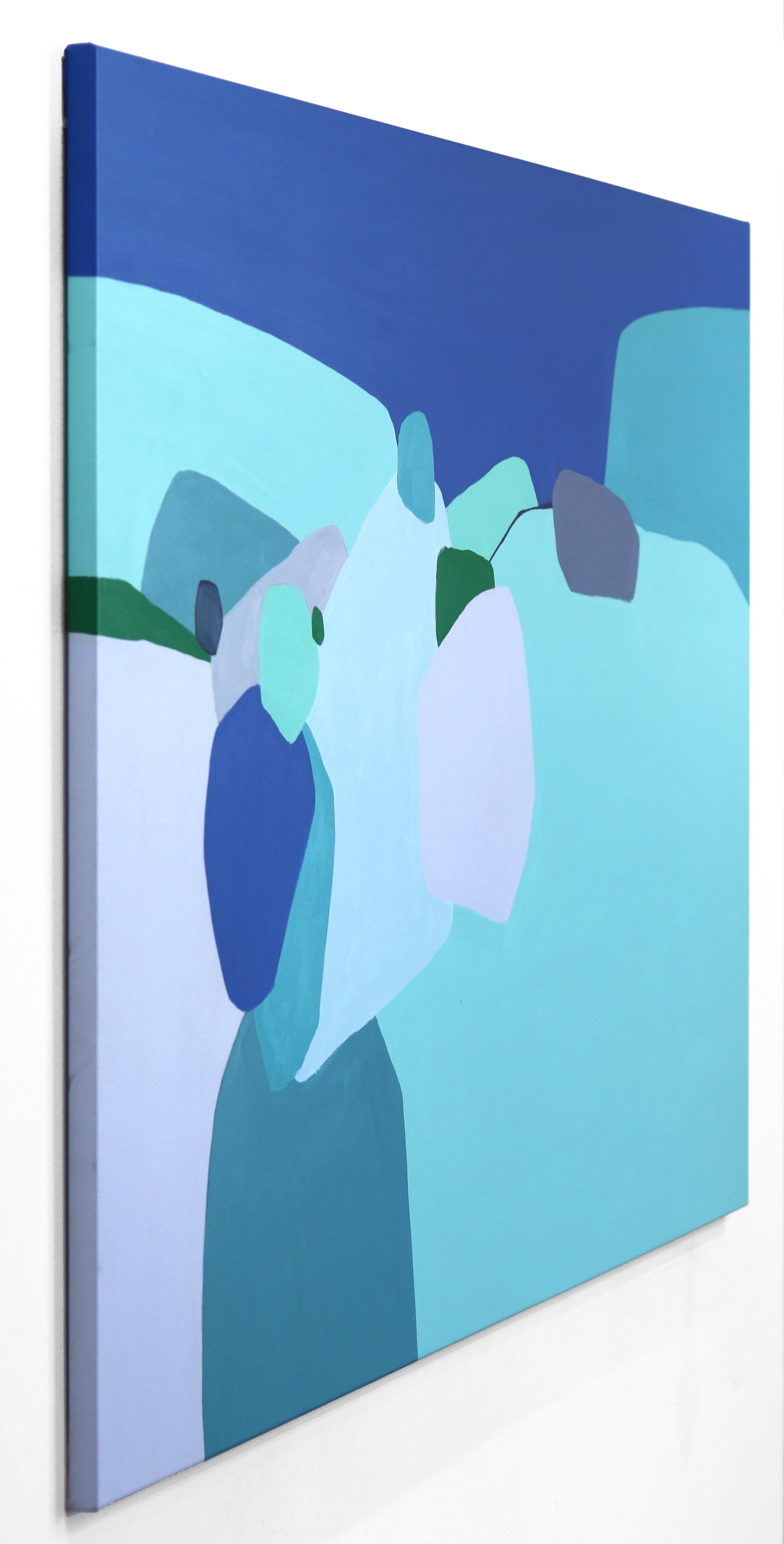 A New Wind Blows - Grande peinture abstraite bleue en Tranquil prête à accrocher en vente 1
