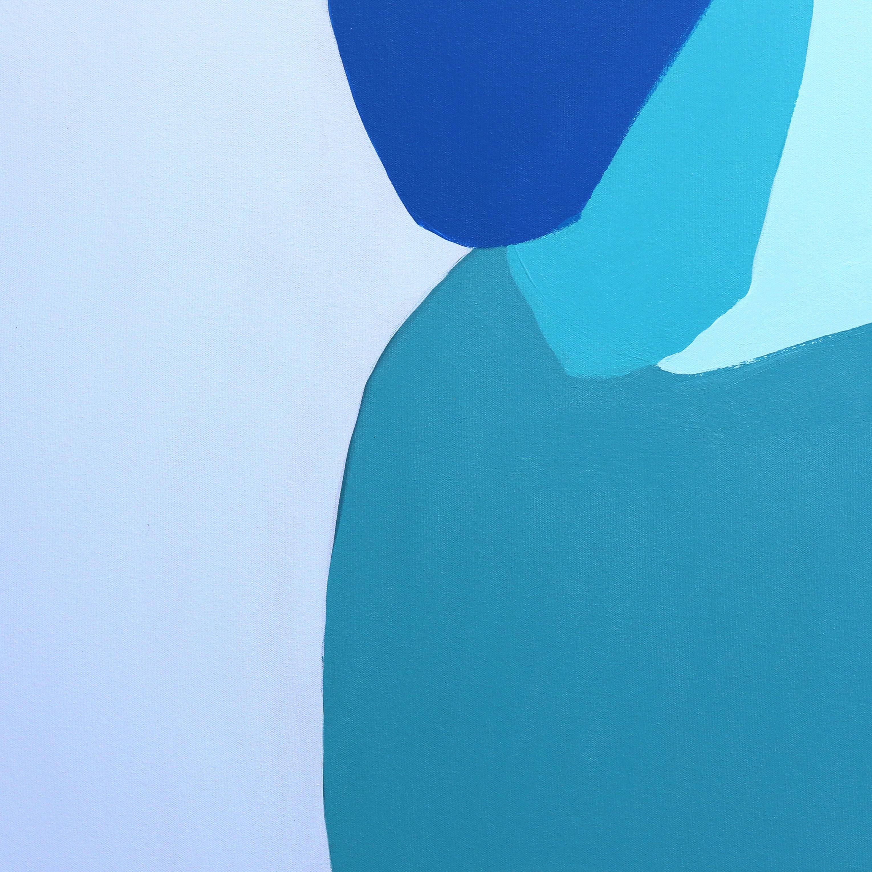 A New Wind Blows - Grande peinture abstraite bleue en Tranquil prête à accrocher en vente 4