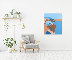 Counting the Days - Tranquil Colorful Blue and Brown Abstract Painting