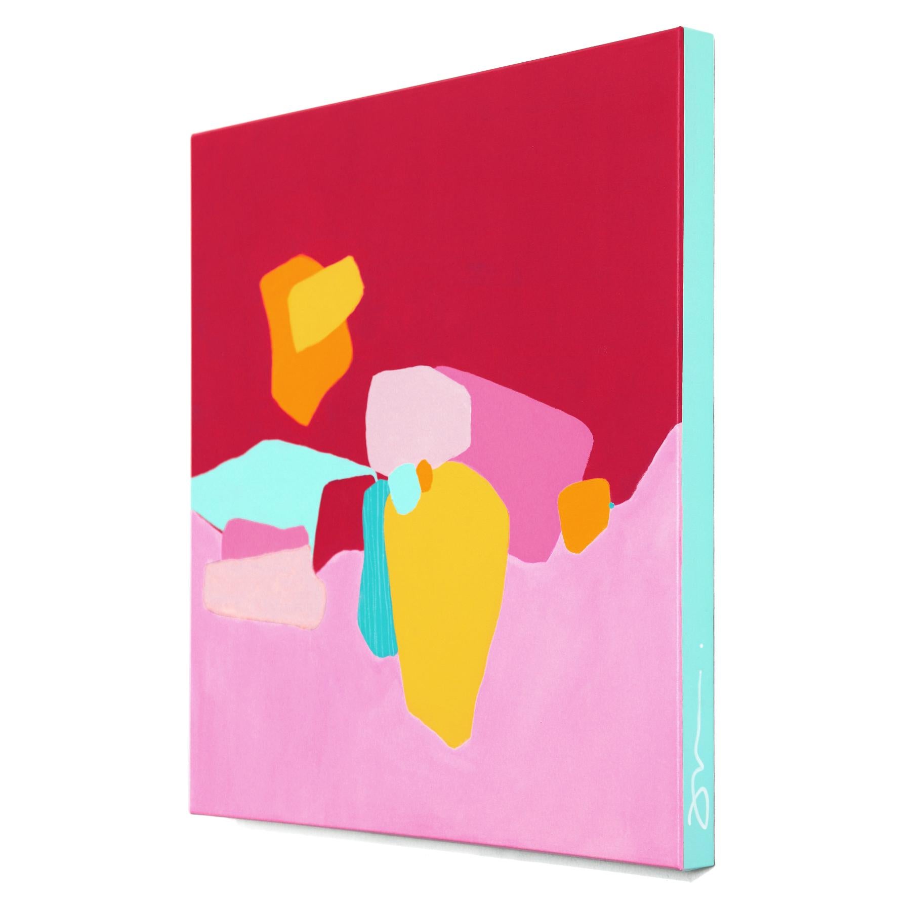 Dare to Play 1 - Lebhaftes, farbenfrohes, abstraktes, spielerisches Gemälde in organischen Formen (Violett), Abstract Painting, von Julie Naima