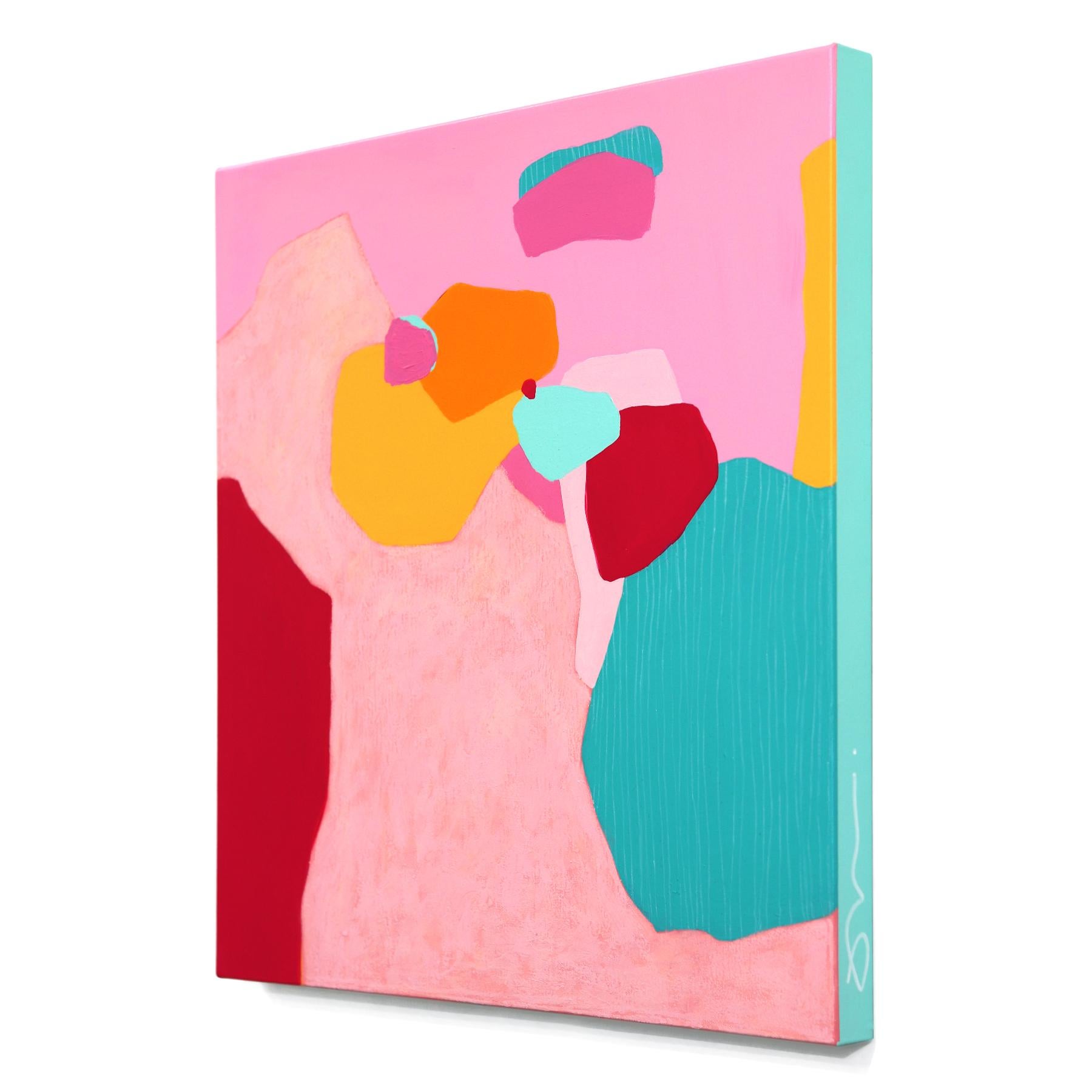 Dare to Play 3 - Leuchtend farbenfrohes, abstraktes, spielerisches Gemälde in organischen Formen (Violett), Abstract Painting, von Julie Naima