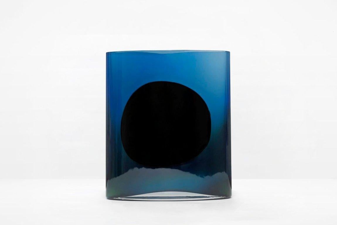 Mexican Julie Richoz Dark Blue Hand Blown Contemporary Glass Vase 