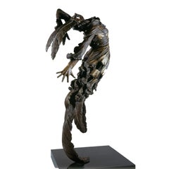 Sivah - Bronze Sculpture, Flying, Floating Figure with Mask and Harlequin Gown