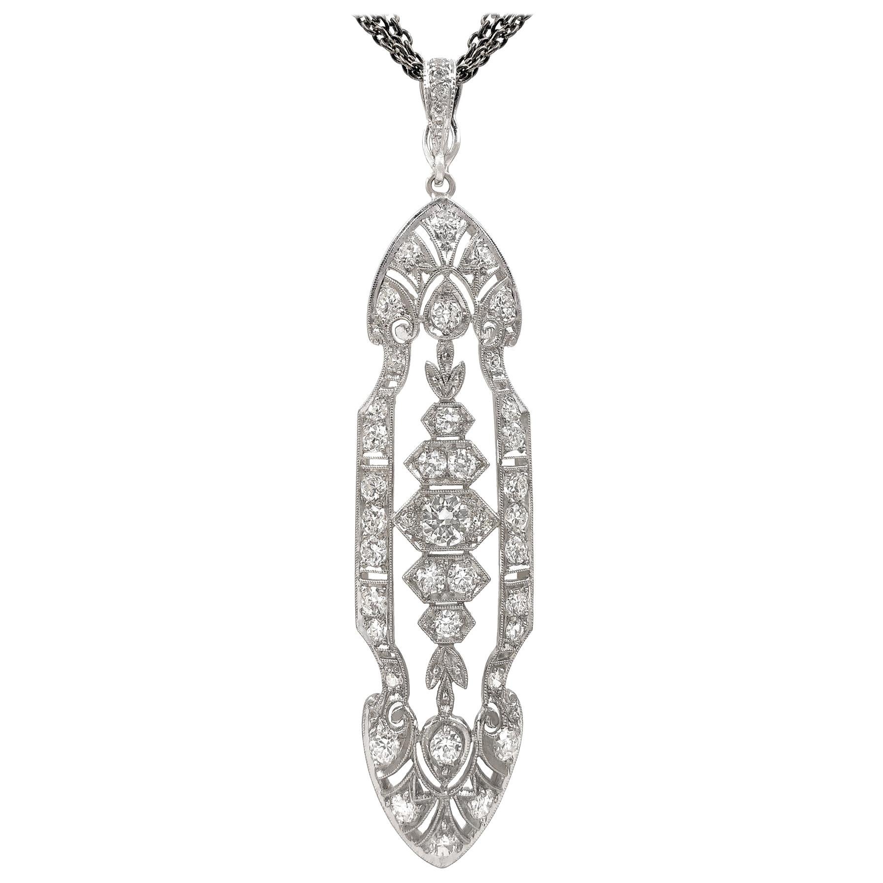 Julie Romanenko Art Deco Style Platinum Gold Diamond Long Triple Chain Necklace