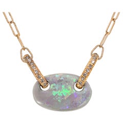 Julie Romanenko Floating Boulder Opal Diamond Link Gold Necklace