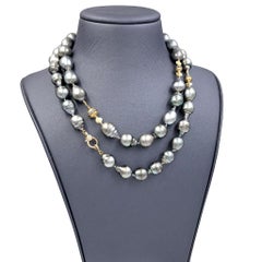 Julie Romanenko Tahitian Baroque Pearl Diamond Gold Long Necklace