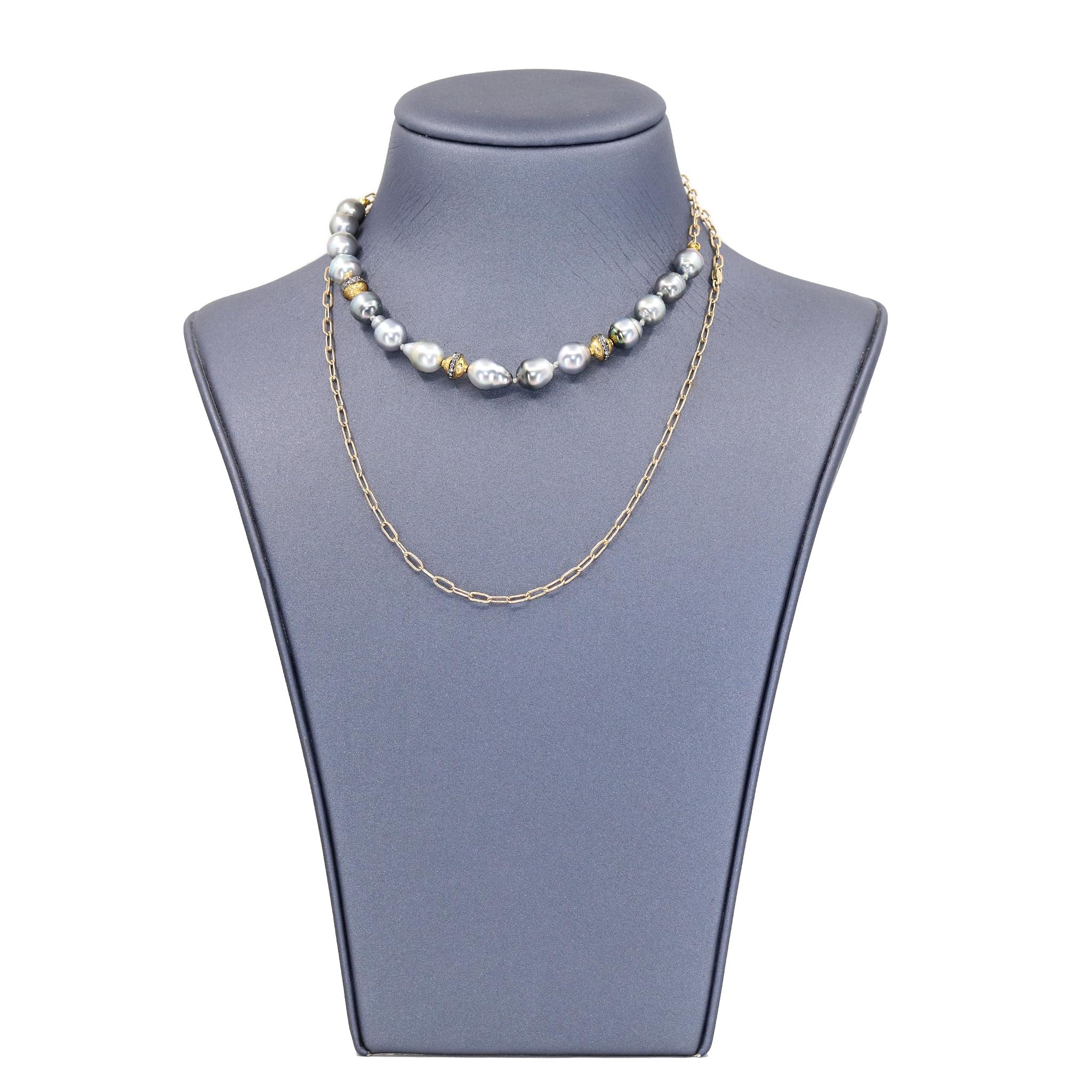 Artisan Julie Romanenko Tahitian Baroque Pearl Diamond Gold Necklace and Wrap Bracelet