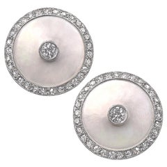 Julie Romanenko White Diamond Mother of Pearl Vintage Cufflink Stud Earrings