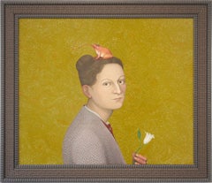 "Annunciation" Contemporary Surrealist Portrait of a Woman with a Flower & Frog