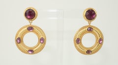 Julie Vos Amethyst Glass & Gold Tone Dangle Hoop Earrings