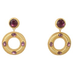 Julie Vos Amethyst Glass & Gold Tone Dangle Hoop Earrings