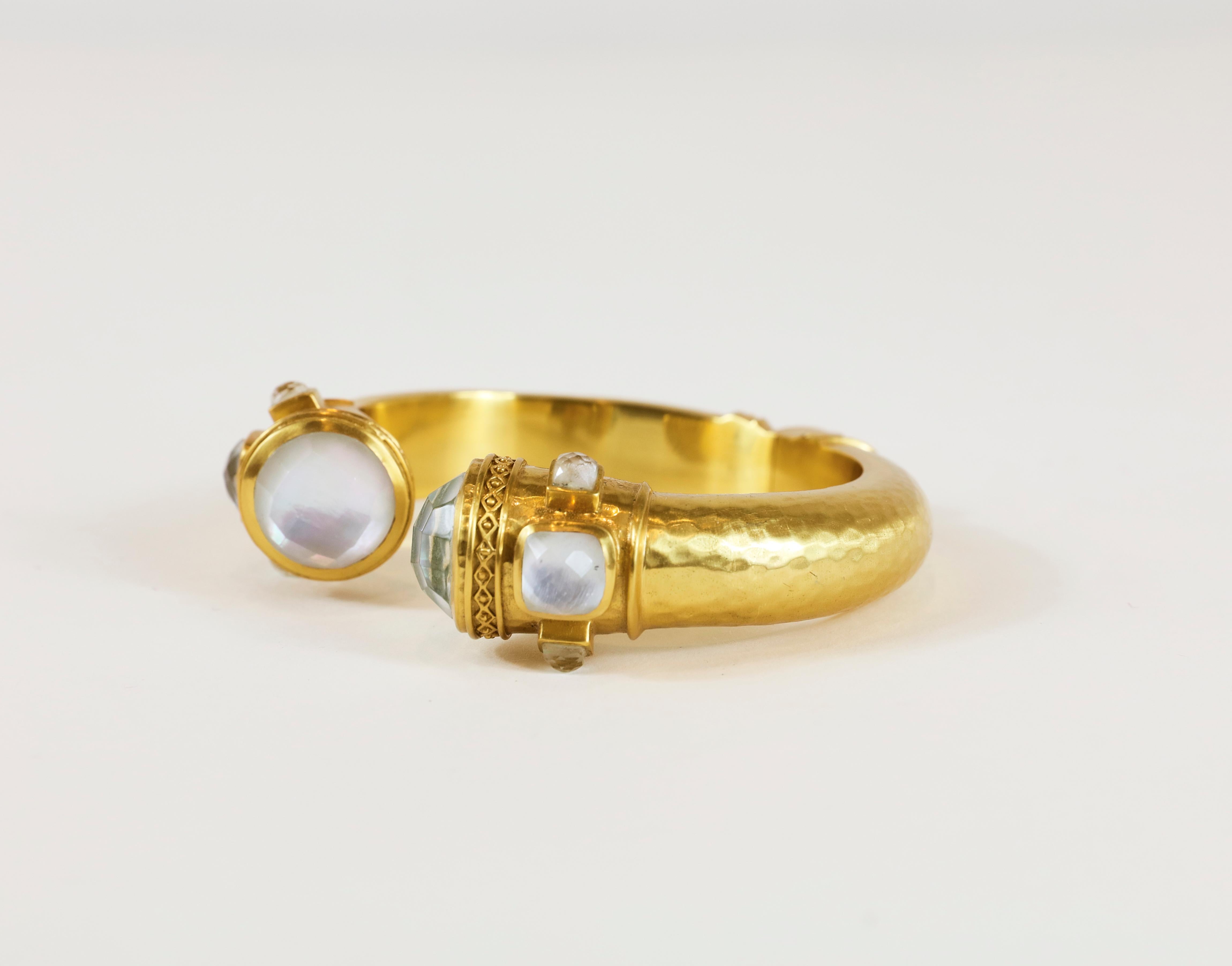 Julie Vos Catalina Hinge Cuff Gold White Stone In Excellent Condition In Bridgehampton, NY