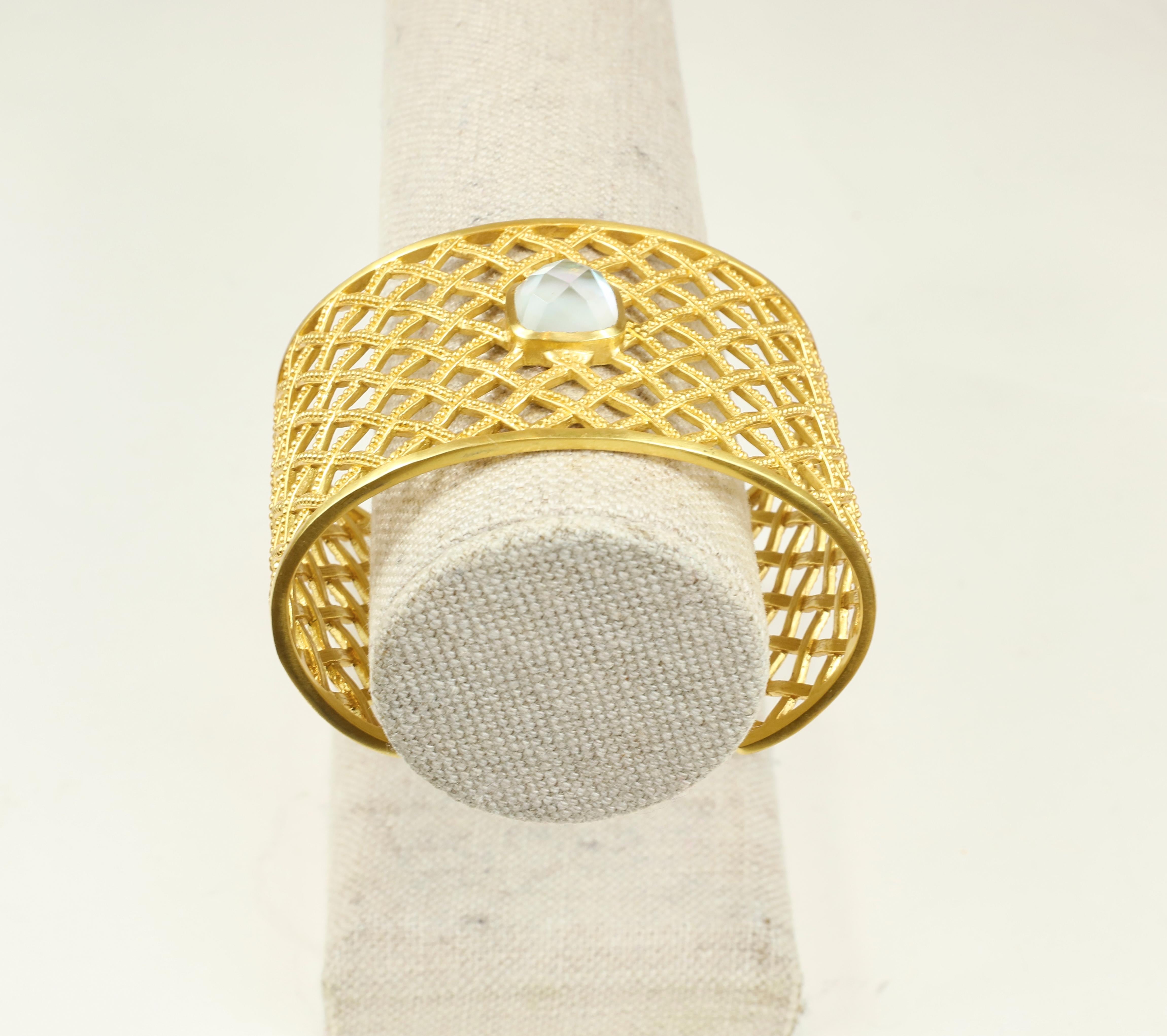 Julie Vos Loire Cuff Gold Bracelet with Clear Crystal 1
