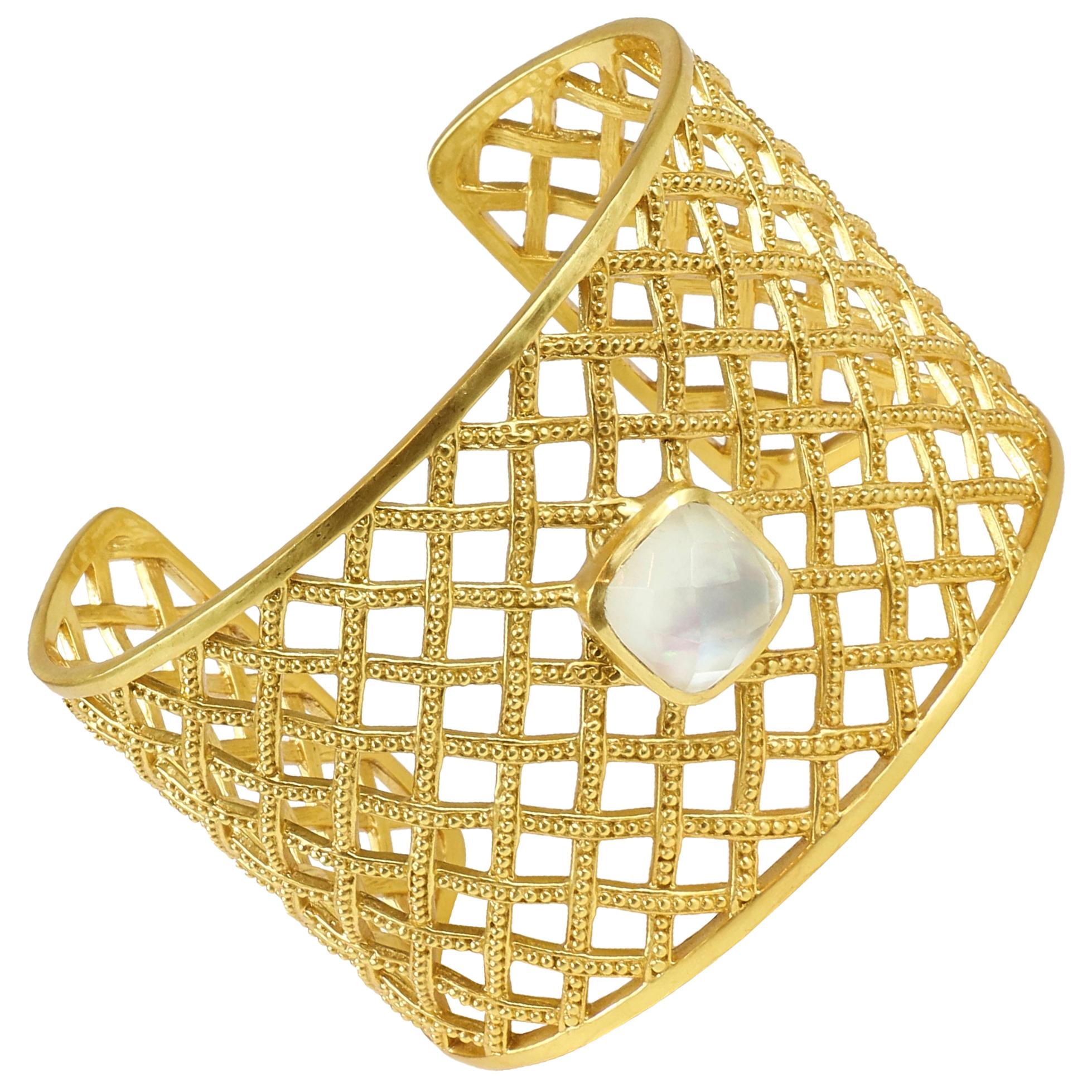 Julie Vos Loire Cuff Gold Bracelet with Clear Crystal