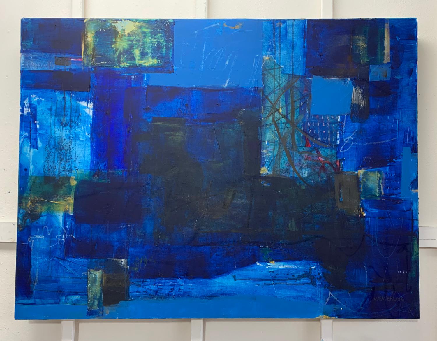 <p>Artist Comments<br>In a continuing exploration of artist Julie Weaverling's love of blue, she started this painting with experimentation and developed the modernist abstraction through many layers of work. 
