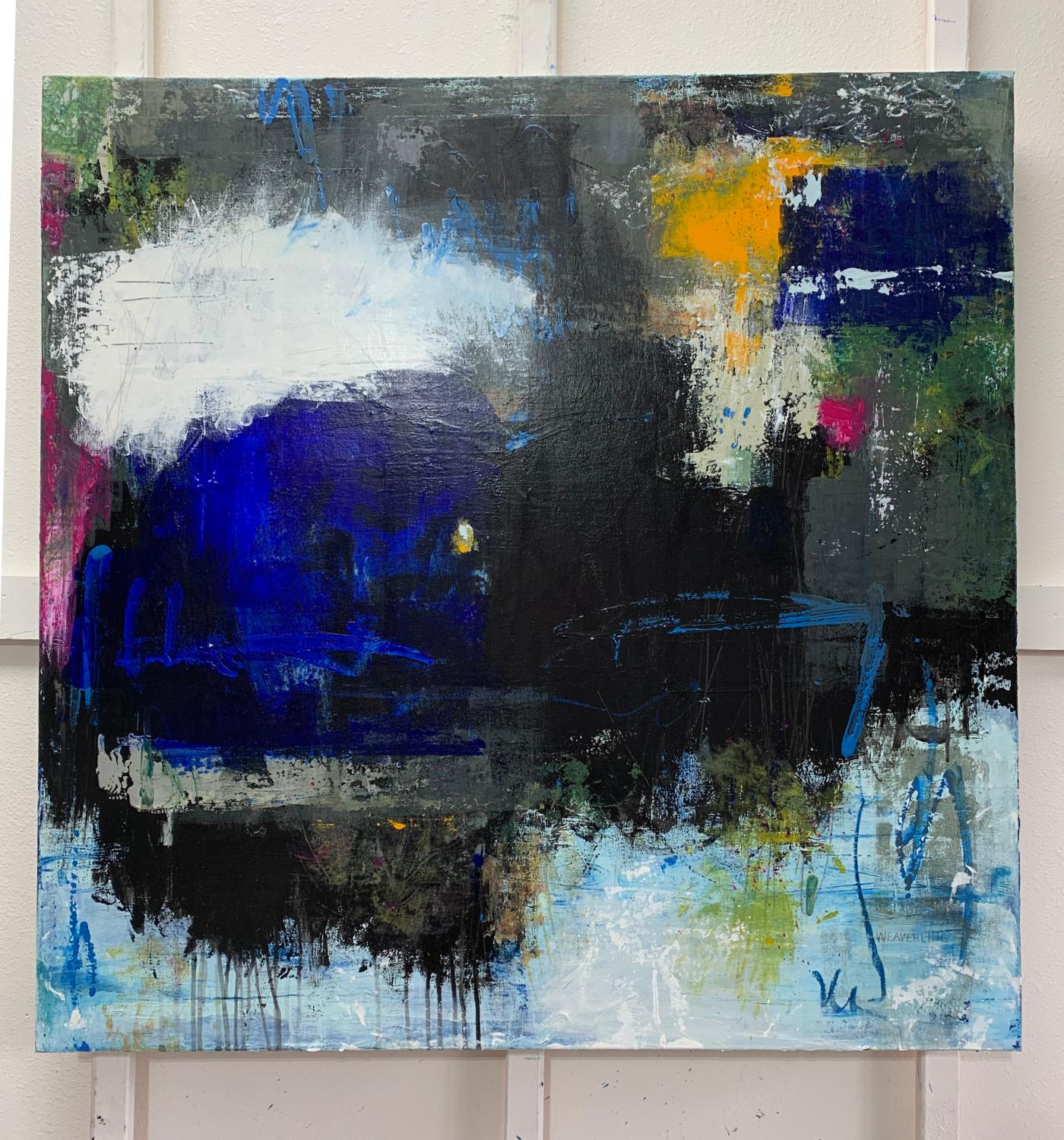 <p>Artist Comments<br>An intricate abstract painting evoking the rich ecosystem at the edge of a pond. Layers of blues and greens and touches of bright color fill the composition. 